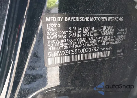 2014 BMW X3 xDrive28I из США, поврежденный, VIN 5UXWX9C55E0D30792